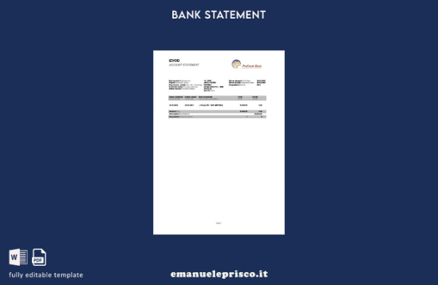modello word di estratto conto bancario ProCredit in stile verificato Slovenia